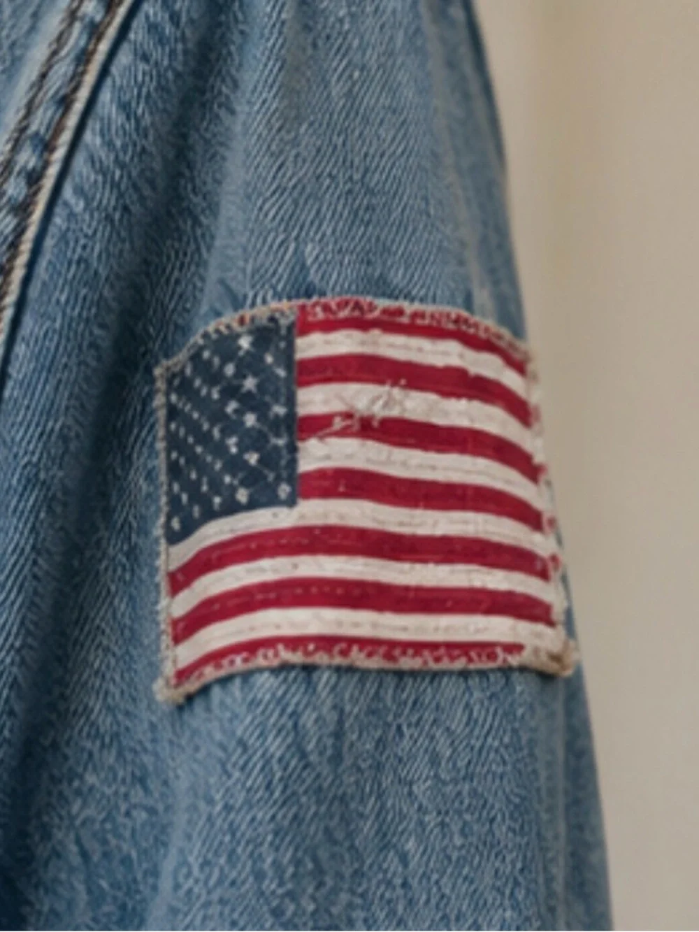 Polo Ralph Lauren Denim Jacket With American Flag Arm Patch Men’s L